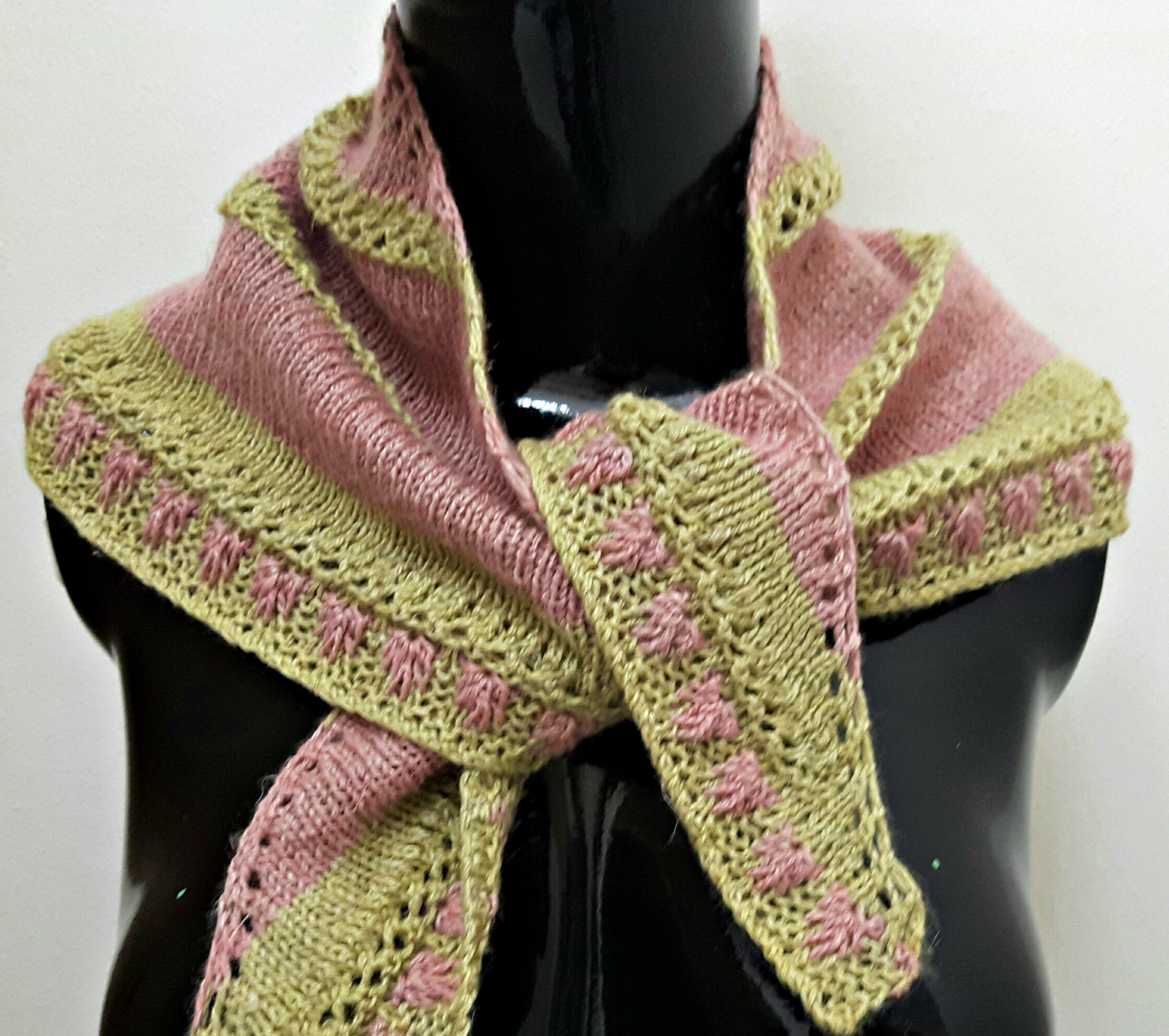 Hand Knit Scarf Pattern Raspberries And Lime Linen Blend Bandana Style Hand Knit Scarf