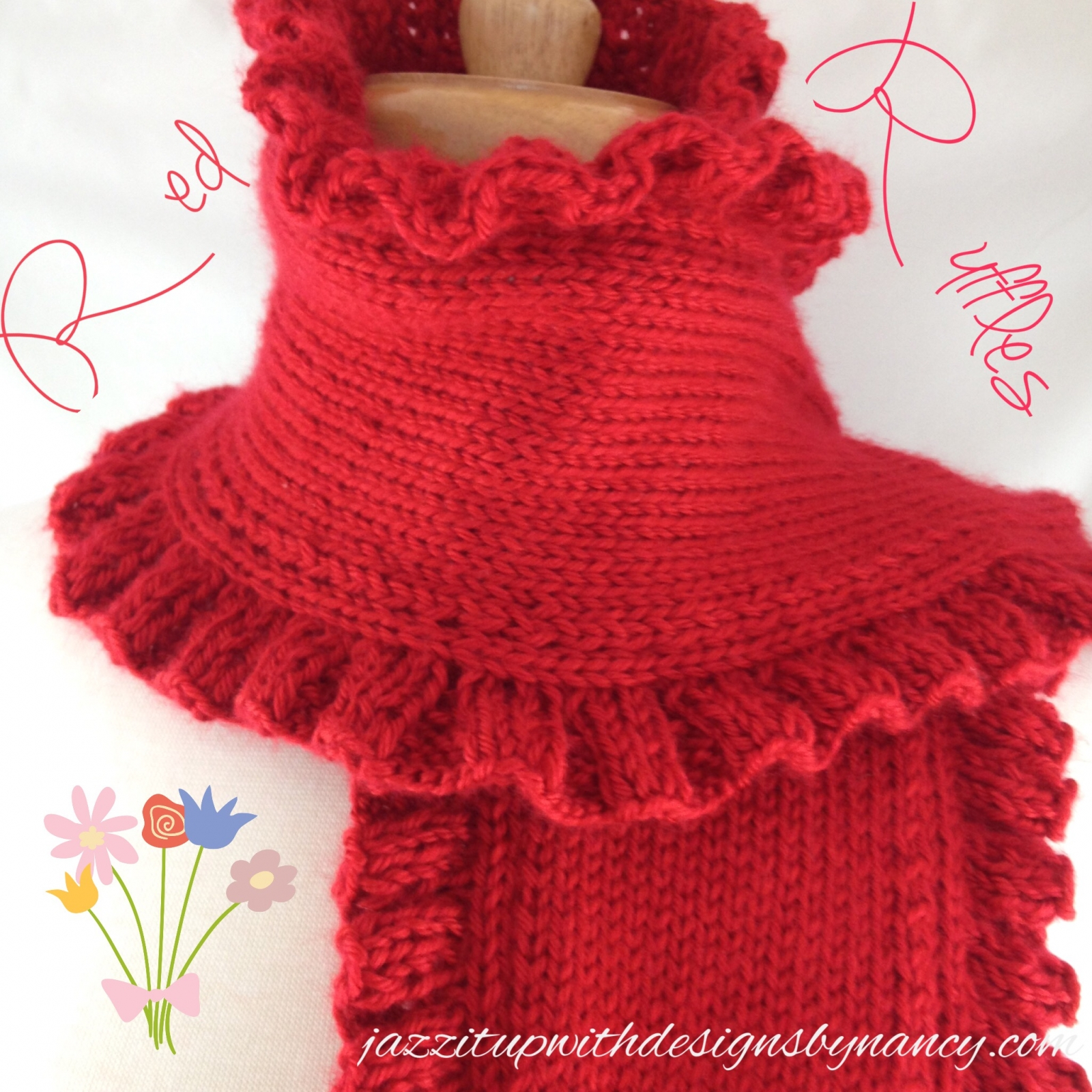 Hand Knit Scarf Pattern Scarf Hand Knit Ruffle Ladies Elegant Red Victorian Style Neck Warmer