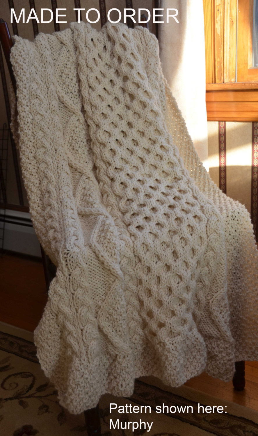 Hand Knitted Throw Patterns Irish Fisherman Inspired Hand Knit Throw Blanket Made To Order