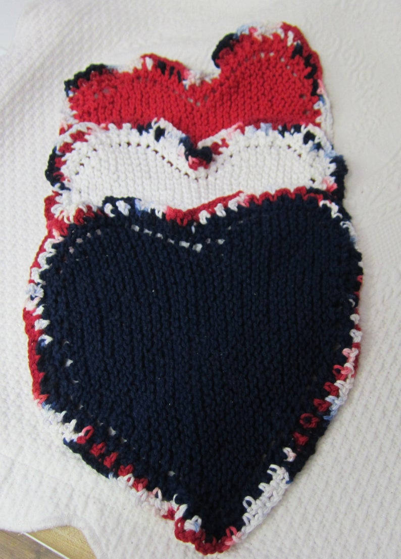 Heart Shaped Dishcloth Knitting Pattern Knit Dishclothsheart Shaped Dishclothwashclothdish Ragwash Ragset Of Threecotton Dishclothsredwhite And Bluepatriotic Dishcloths