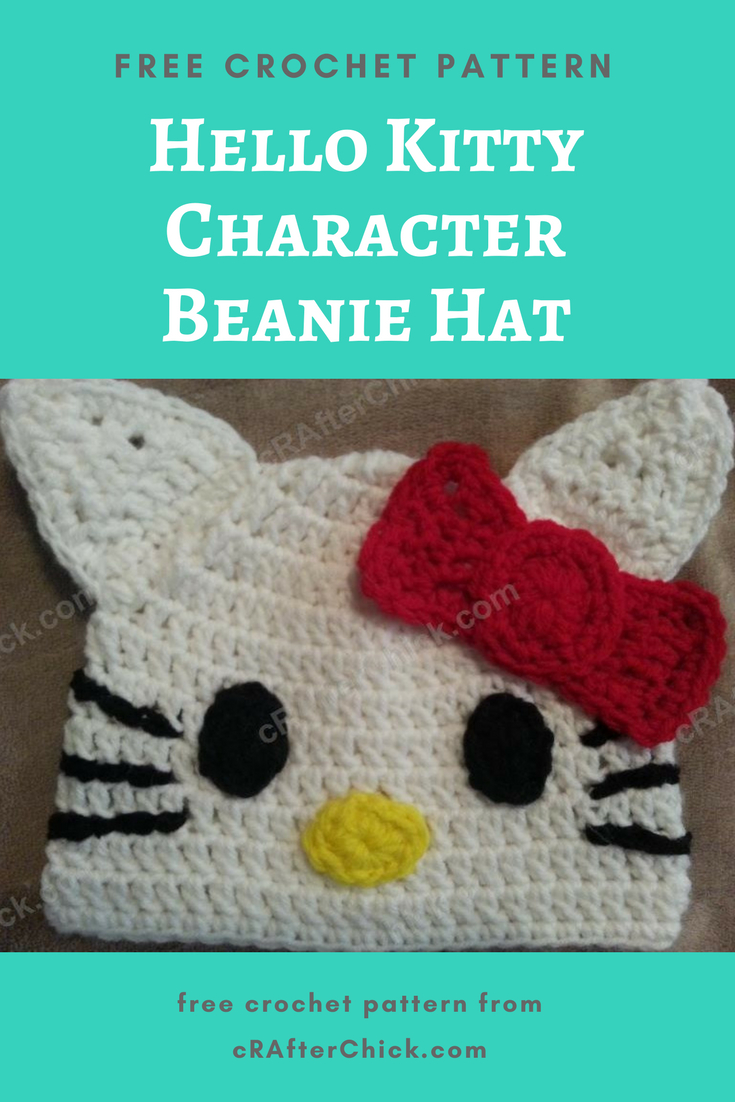Hello Kitty Knitting Patterns Free Hello Kitty Character Beanie Hat Crochet Pattern Crafterchick