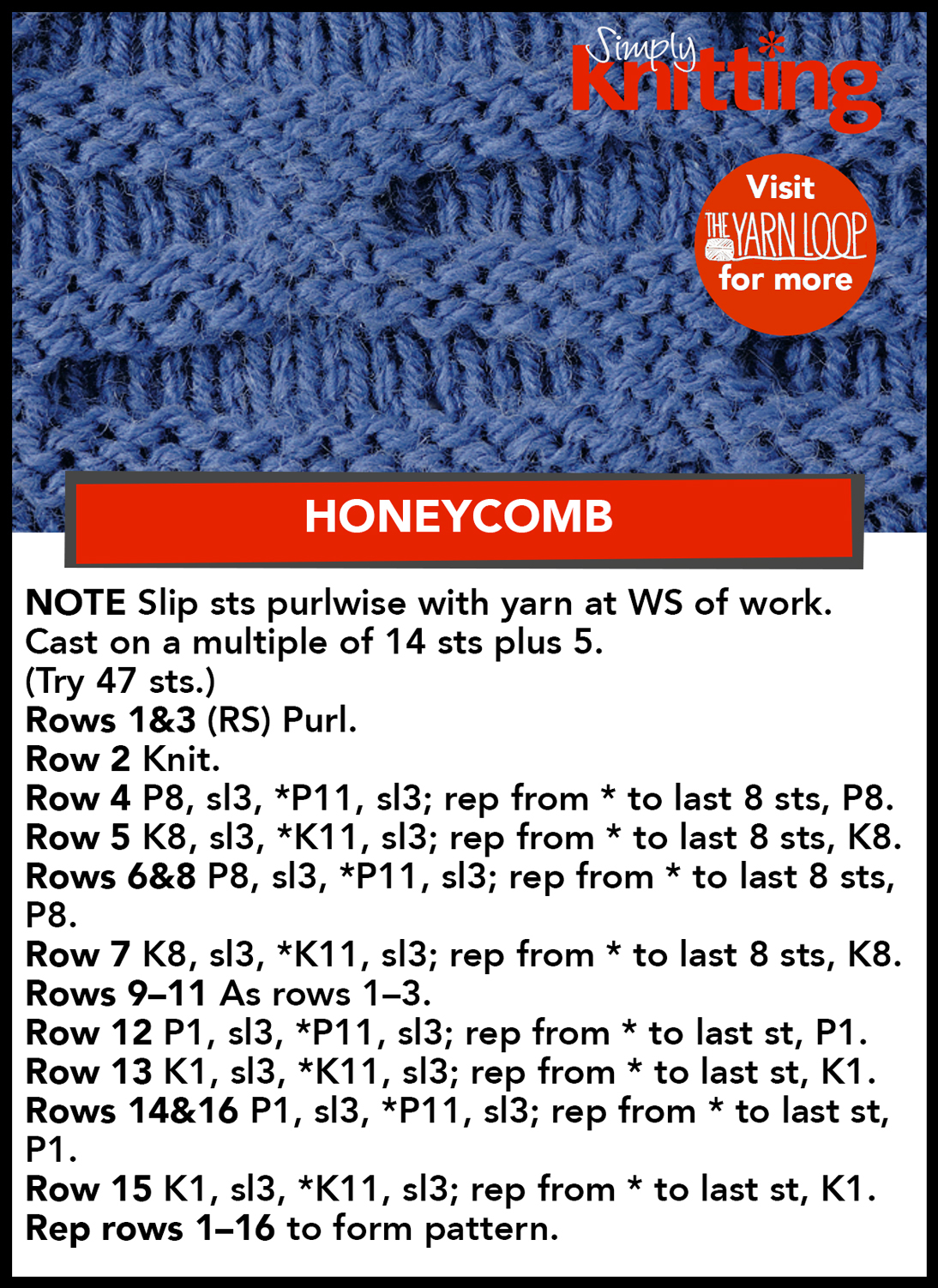 Honeycomb Knitting Stitch Pattern Free Knitting Pattern Honeycomb Stitch The Yarn Loop