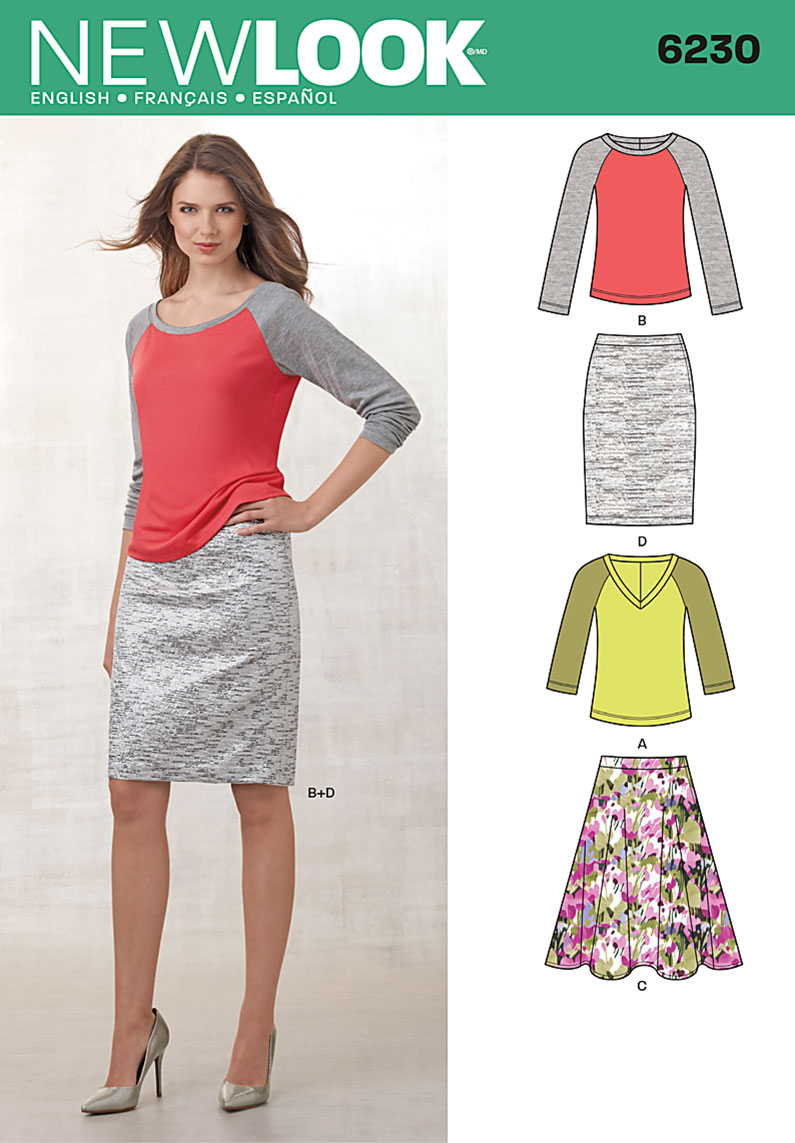 Jersey Knit Skirt Pattern 6230 New Look Pattern Misses Knit Top And Full Or Pencil Skirt