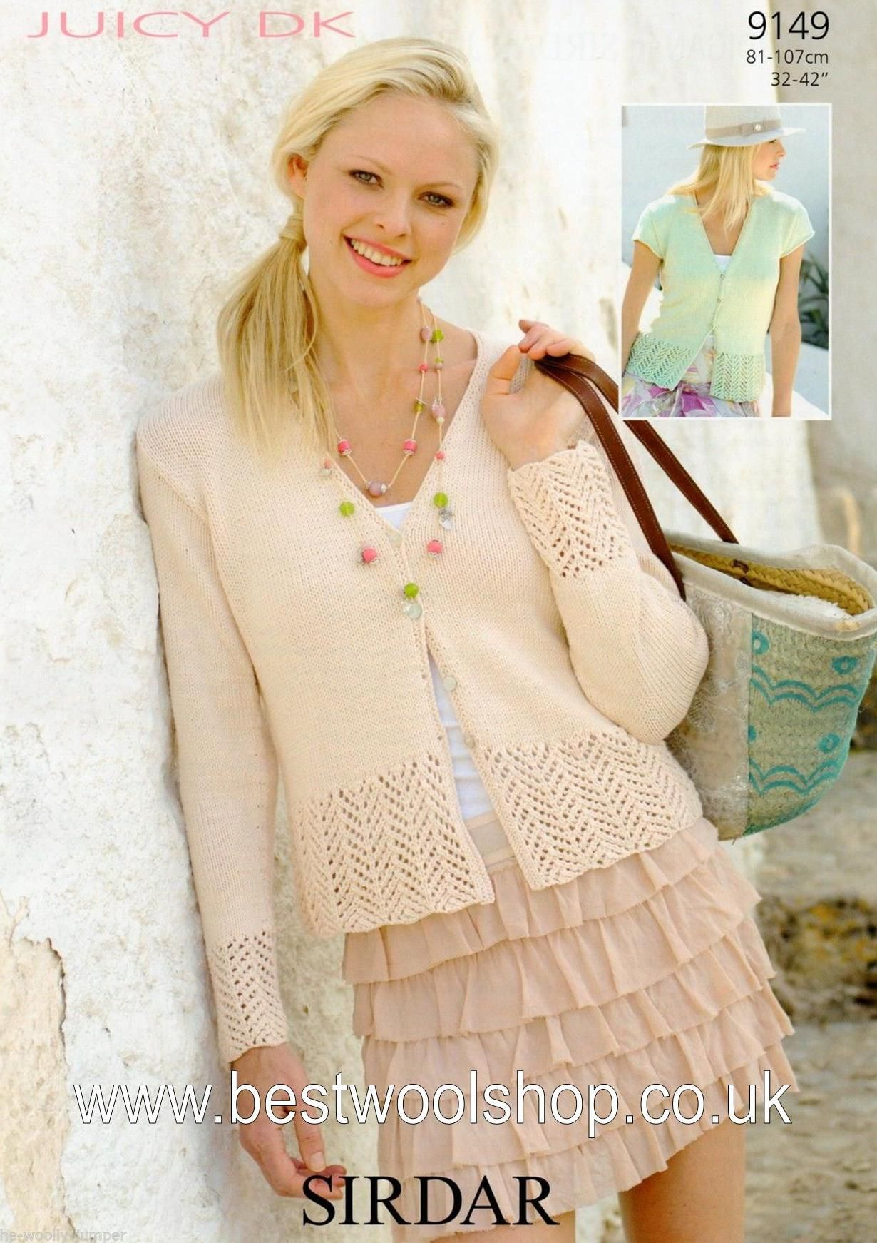 Jumper Knitting Patterns 9149 Sirdar Juicy Dk Lacy Edged Cardigan Knitting Pattern To Fit Chest 32 To 42