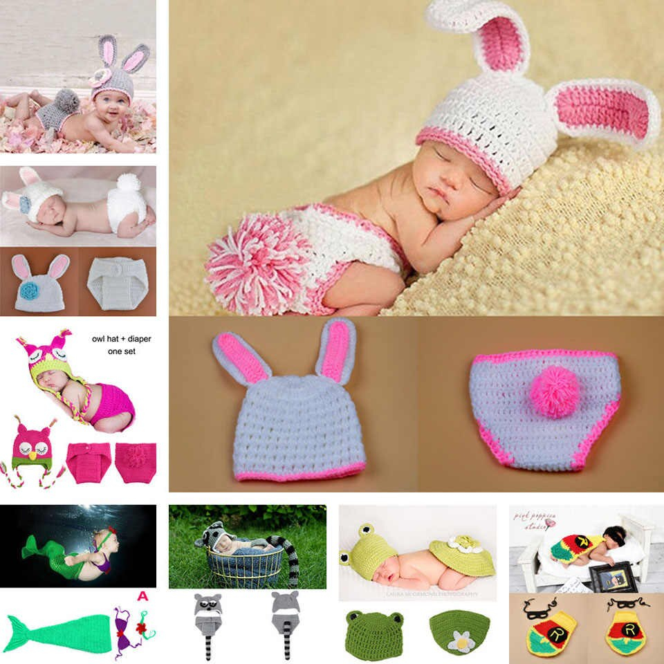 Knit Baby Bunny Hat Pattern Lovely Crochet Bunny Rabbit Hatpants Set Ba Girl Photo Photography Props Knitted Newborn Costume 1set Mzs 15019