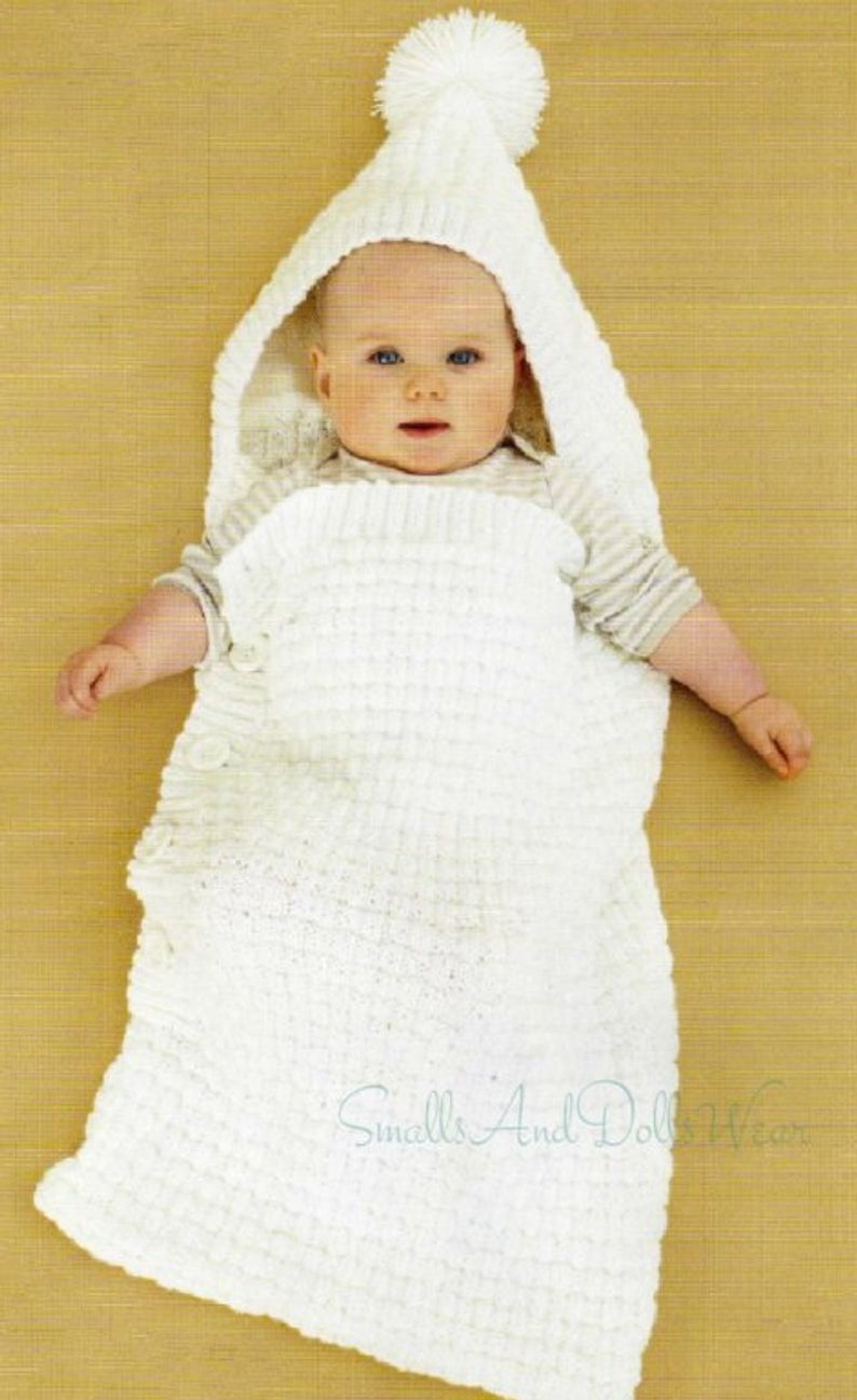Knit Baby Bunting Pattern Vintage Knitting Pattern Ba Bunting Moss Stitch Sleeping Bag With Hood And Travel Blanket Pdf Instant Digital Download 0 1 Yr Dk 8 Ply