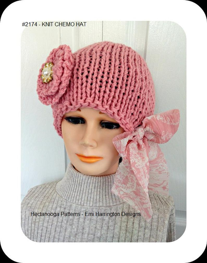 Knit Chemo Cap Pattern Knit Chemo Hat Pattern Hat Knitting Pattern Knitting For Women 2174 Hectanooga Patterns Pink Chemo Hat And Flower