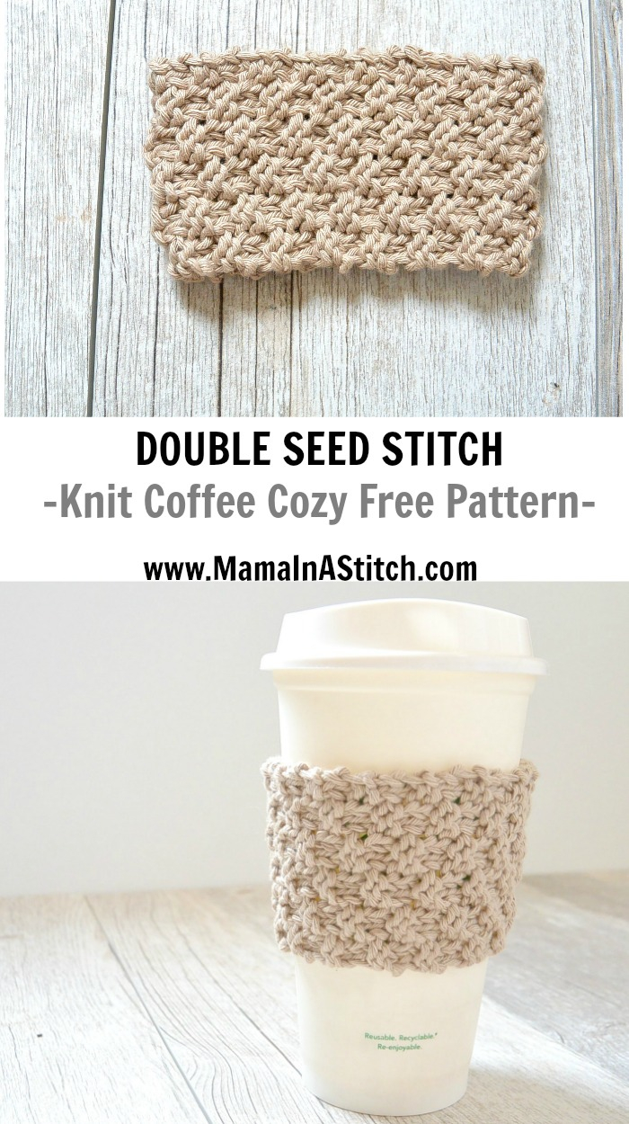 Knit Coffee Cup Sleeve Pattern Double Seed Stitch Knit Coffee Cozy Mama In A Stitch