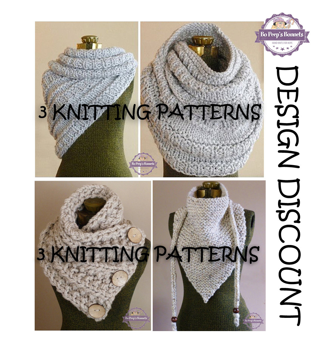 Knit Cowl Scarf Pattern 3 Knitting Patterns Knit Cowl Scarf Pattern Design Discount Huntress Cowllancaster Scarftriangle Scarf Combo Pack Scarf Patterns
