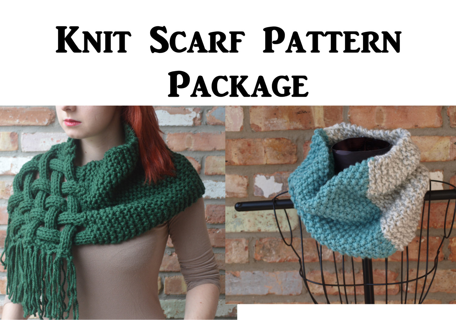 Knit Cowl Scarf Pattern Pattern Sale Knit Cowl Scarf Pattern Package Of 2 Knit Woven Scarf Knit Cowl Scarf Cowl Knitting Pattern Tutorial