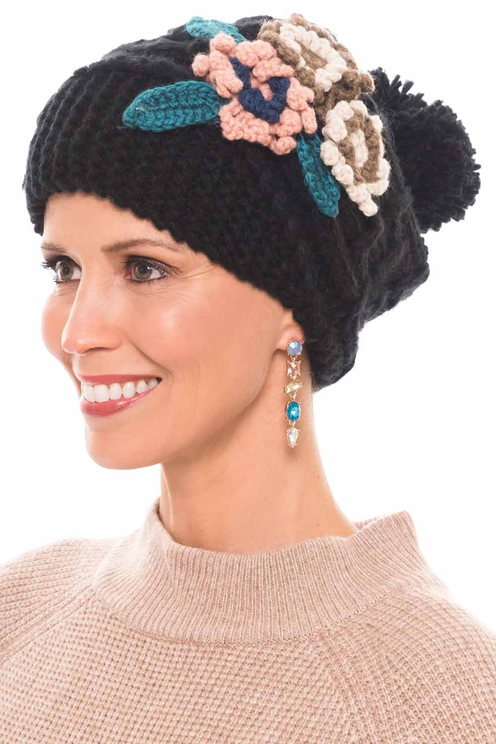 Knit Headband With Flower Pattern Waffle Knit Flower Beanie Cap Fall Winter Beanies For Women