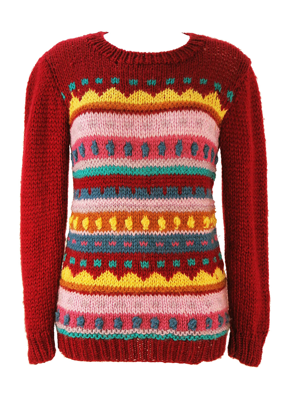 Knit Jumper Pattern Burgundy Knit Jumper With Multi Colour Striped Pattern S Reign