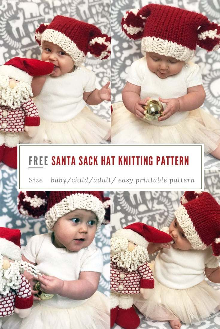 Knit Santa Hat Pattern Free Santa Sack Hat Free Pattern Free Knitting Patterns Handy Little Me