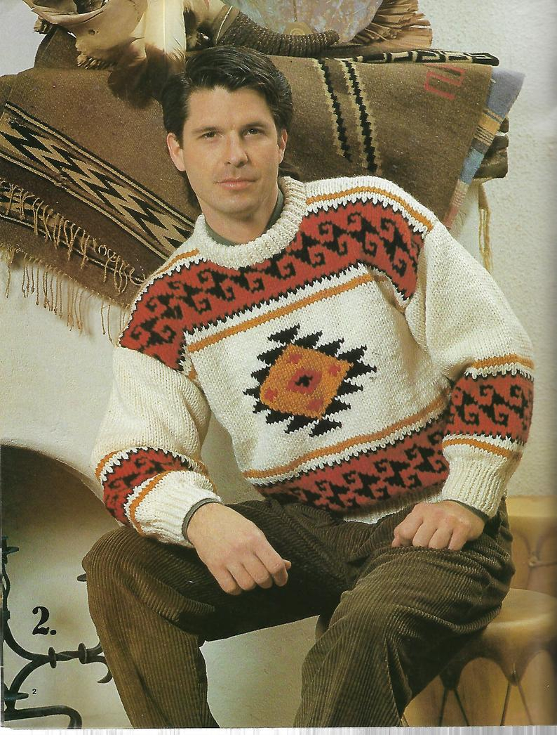 Knit Sweaters Patterns Aran Jacket Pattern Southwest Pullover Navajo Jacket His And Her Fair Isle Knit Sweaters Patons Portage Knitting Graph Patterns 1990s