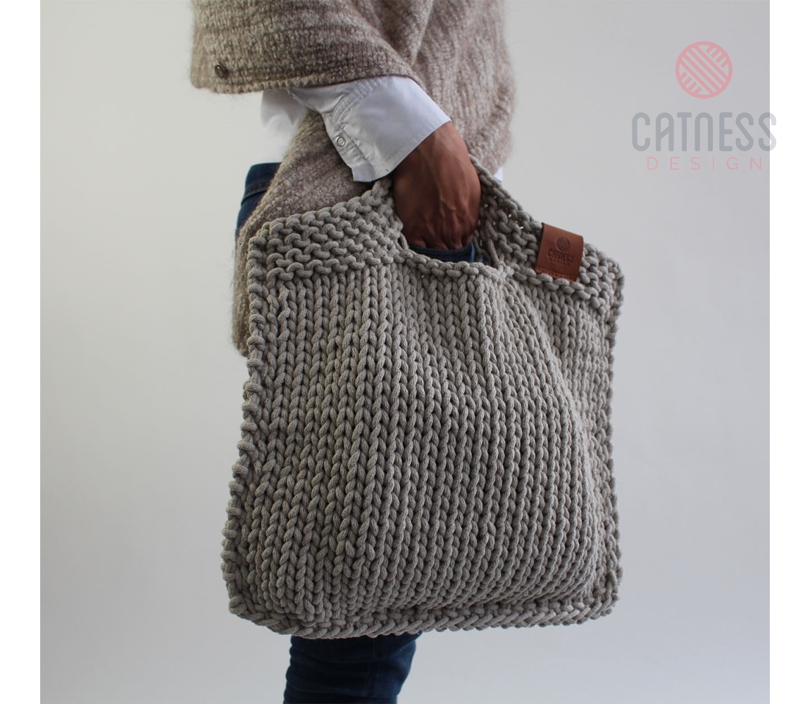 Knitted Bag Pattern Hand Knitted Purse B103 Light Grey