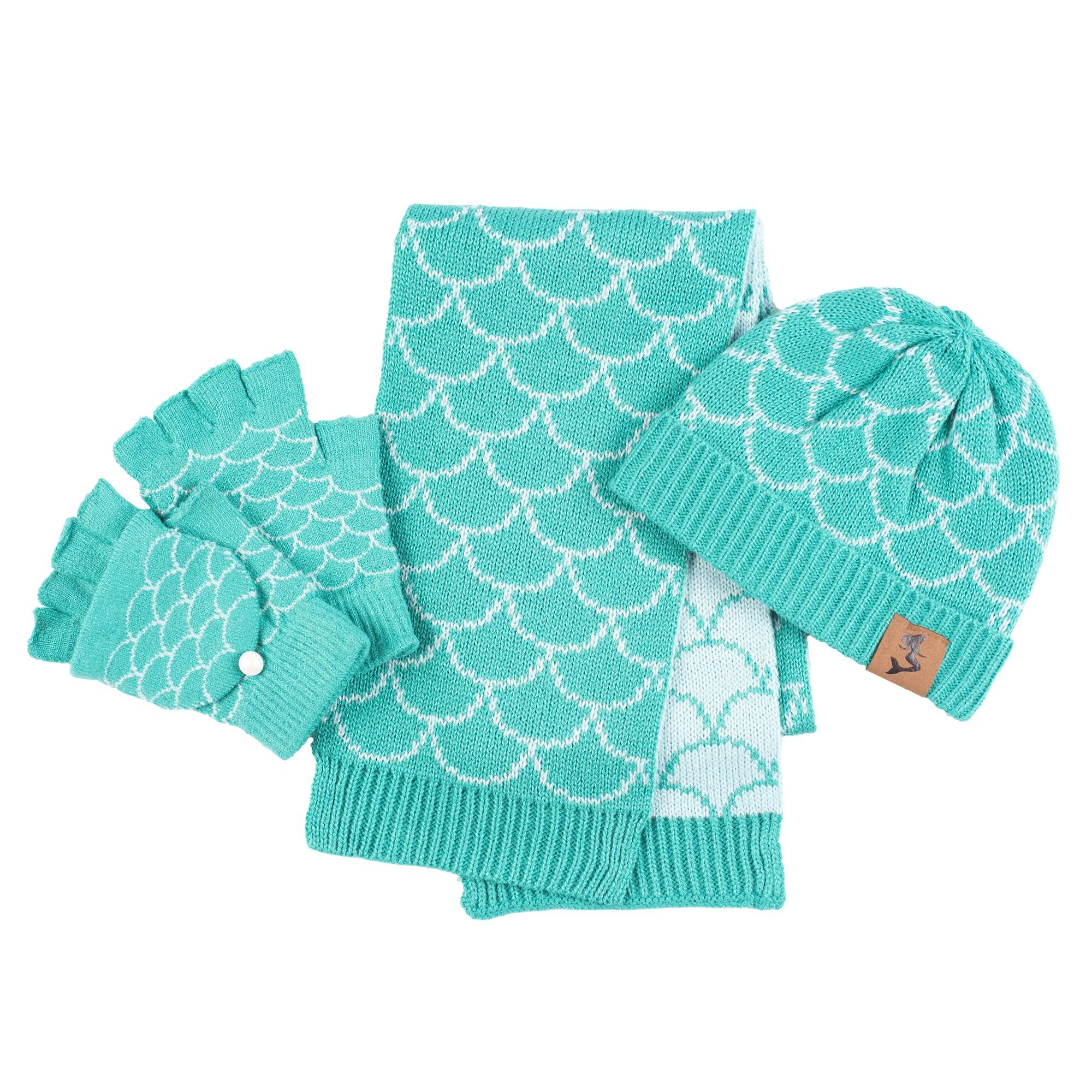 Knitted Butterfly Dishcloth Pattern Mermaid Hat Mitten Scarf Set