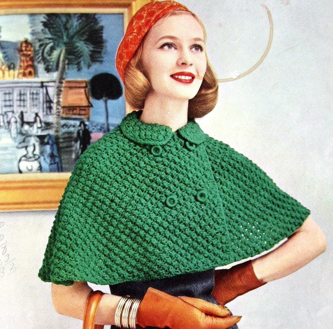 Knitted Capelet Pattern Womens Knitted Cape Pattern With Double Breasted Closure Vintage 1950s Digital Download