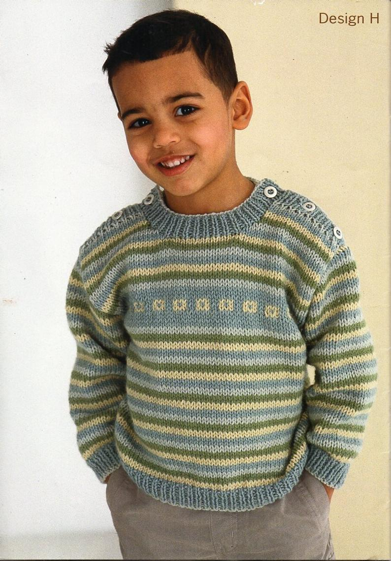Knitted Childrens Sweaters Free Patterns Ba Childrens Sweater Knitting Pattern Pdf Download Button Shoulder Striped Or Plain Jumper 16 26 Aran Worsted 10ply Pdf Instant Download
