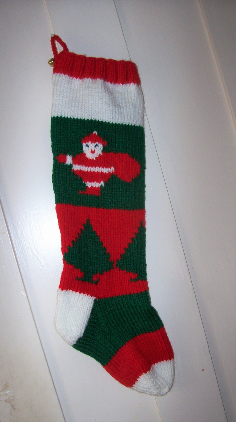 Knitted Christmas Stocking Patterns Personalized Hand Knit Christmas Stocking Old Pattern Santas And Trees Personalized For Christmas 2019