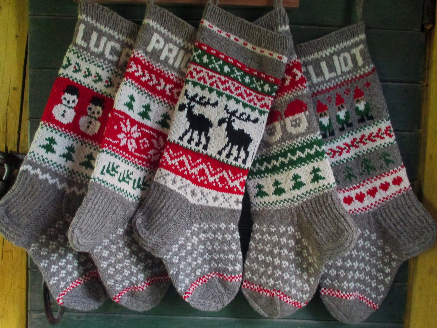Knitted Christmas Stocking Patterns Personalized Knit Christmas Stockings 24 Or 26 Personalized Gray Red Green White Deer Santa Gnomes Snowman Snowflakes Trees Ornament