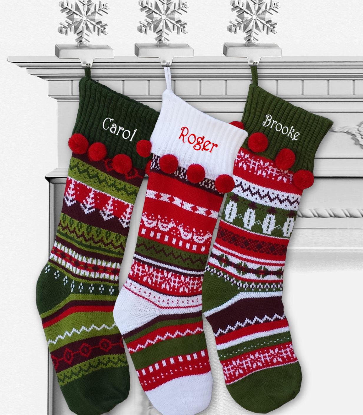 Knitted Christmas Stocking Patterns Personalized Knit Christmas Stockings With Pom Pom Cuff