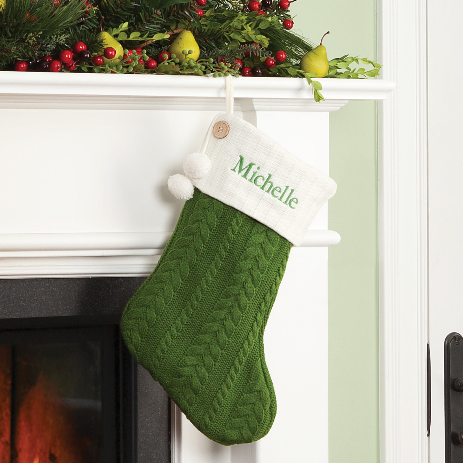 Knitted Christmas Stocking Patterns Personalized Personalized Cable Knit Stocking Green