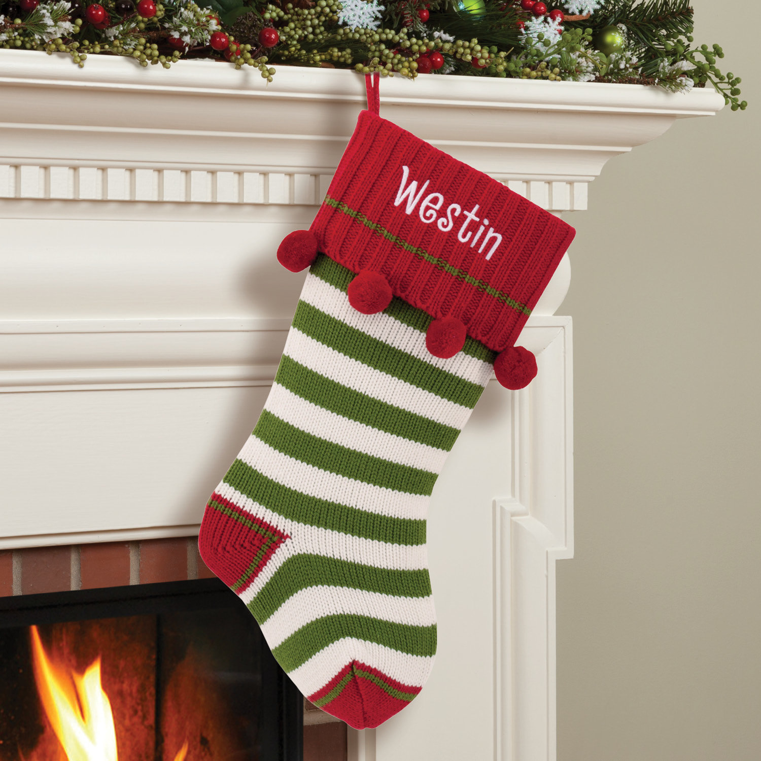 Knitted Christmas Stocking Patterns Personalized Stripe Personalized Knit Stocking