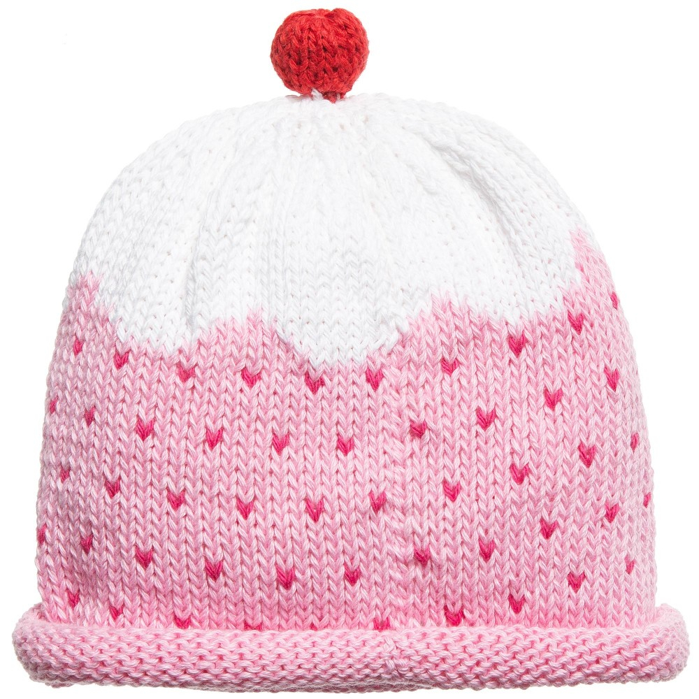 Knitted Cupcake Hat Pattern Ba Girls Cotton Knit Pink Cupcake Hat
