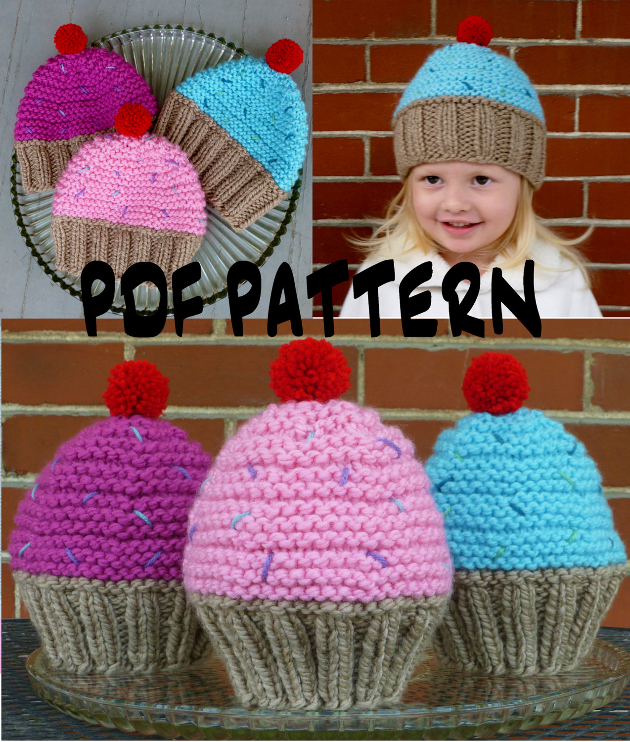 Knitted Cupcake Hat Pattern Instant Download Cupcake Hat Knitting Patternknit Cupcake Hat Patternknit Toddler Hat Patternknit Kids Hat Patternknit Girls Hat Pattern