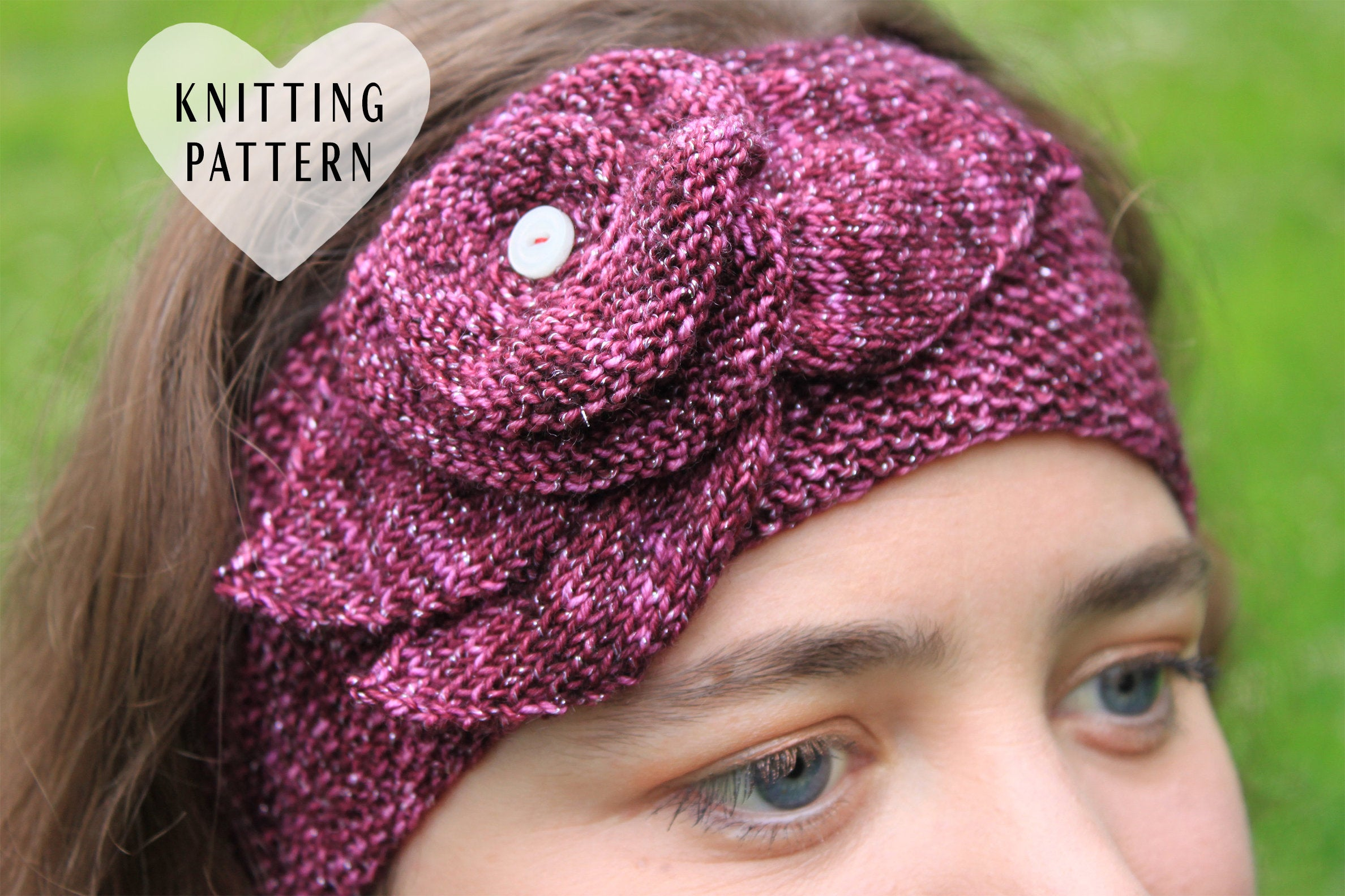 Knitted Headband Patterns With Flower Knitting Pattern Flower Headband Knitted Headband Moss Stitch Purple Headband Knitting Skills Knitting Master Class Knit