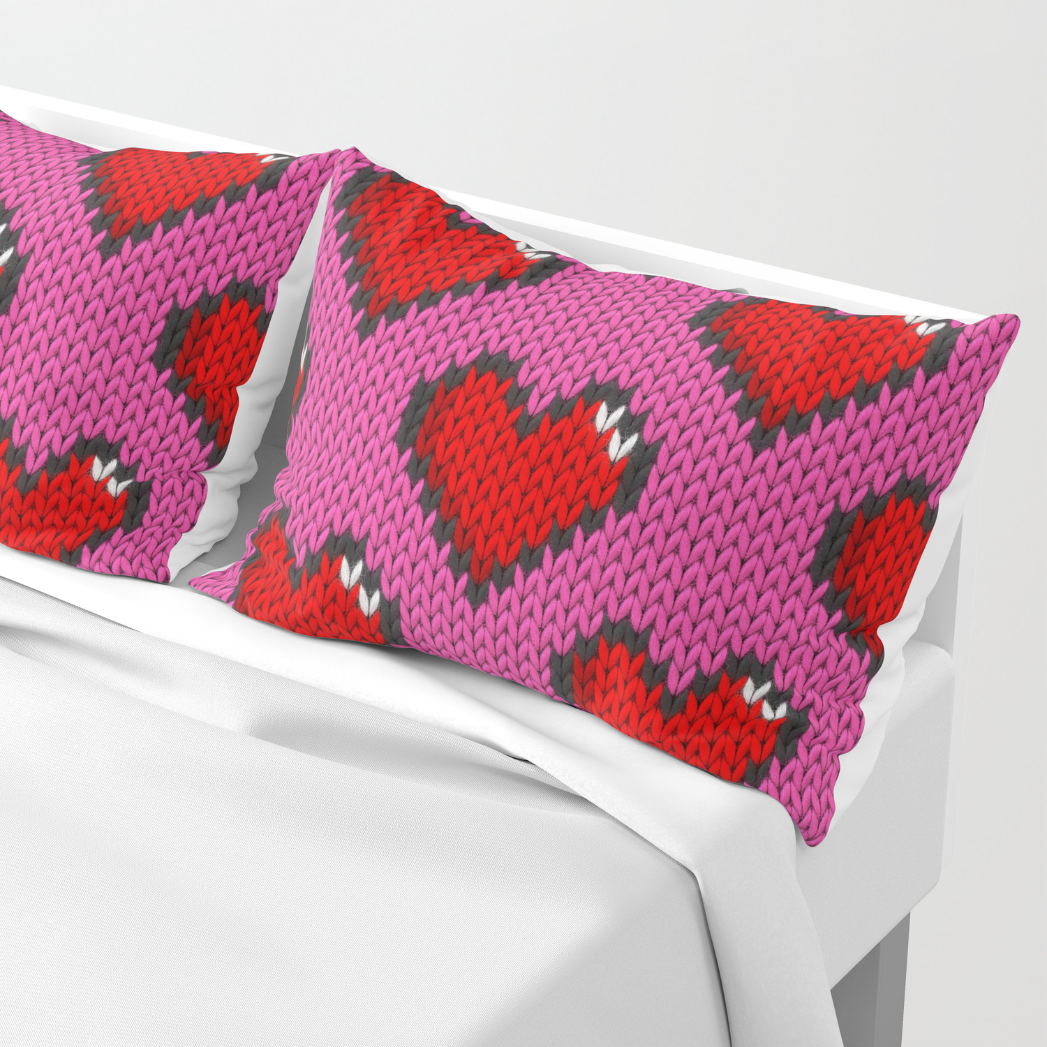 Knitted Heart Pattern Knitted Heart Pattern Pink Pillow Sham