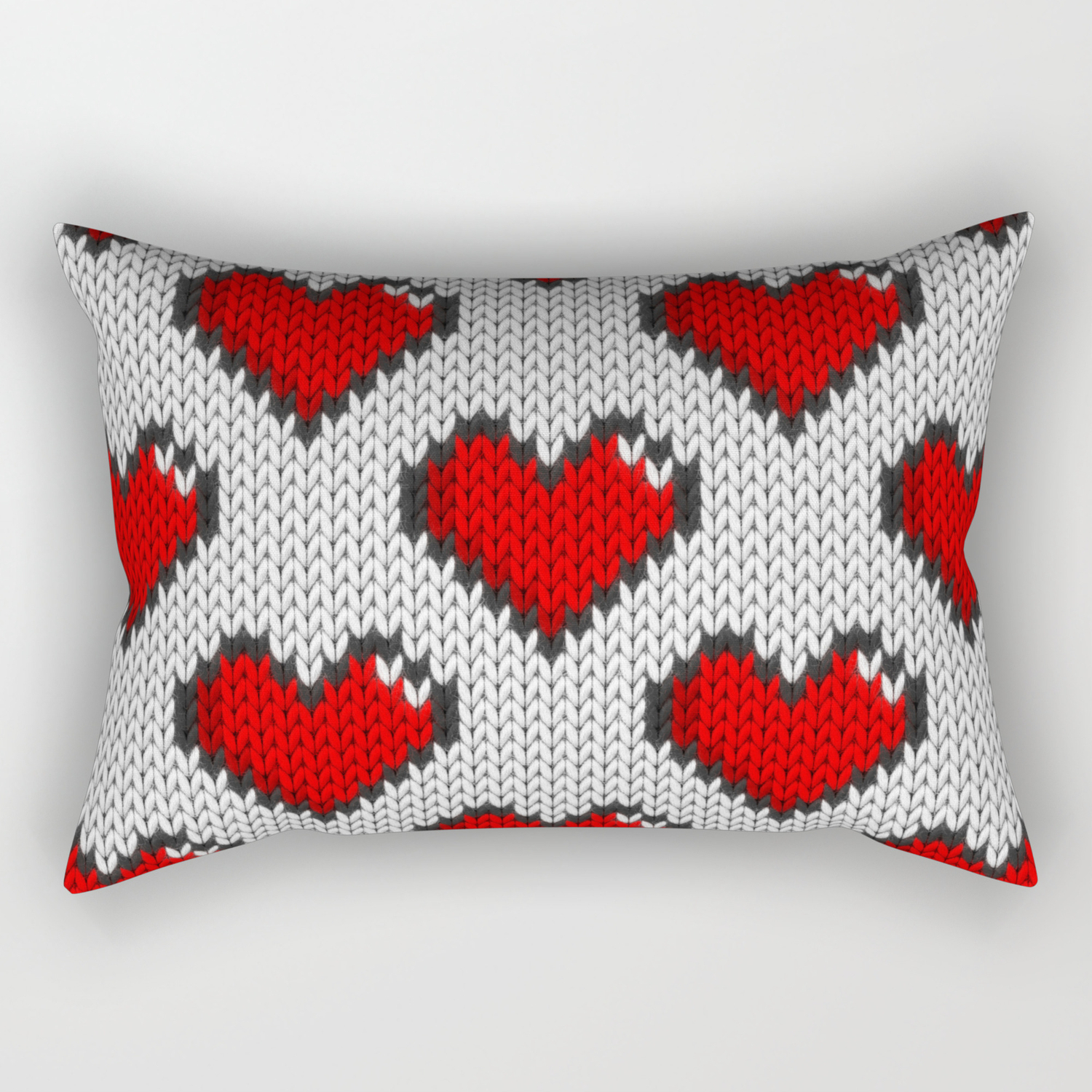 Knitted Heart Pattern Knitted Heart Pattern White Rectangular Pillow