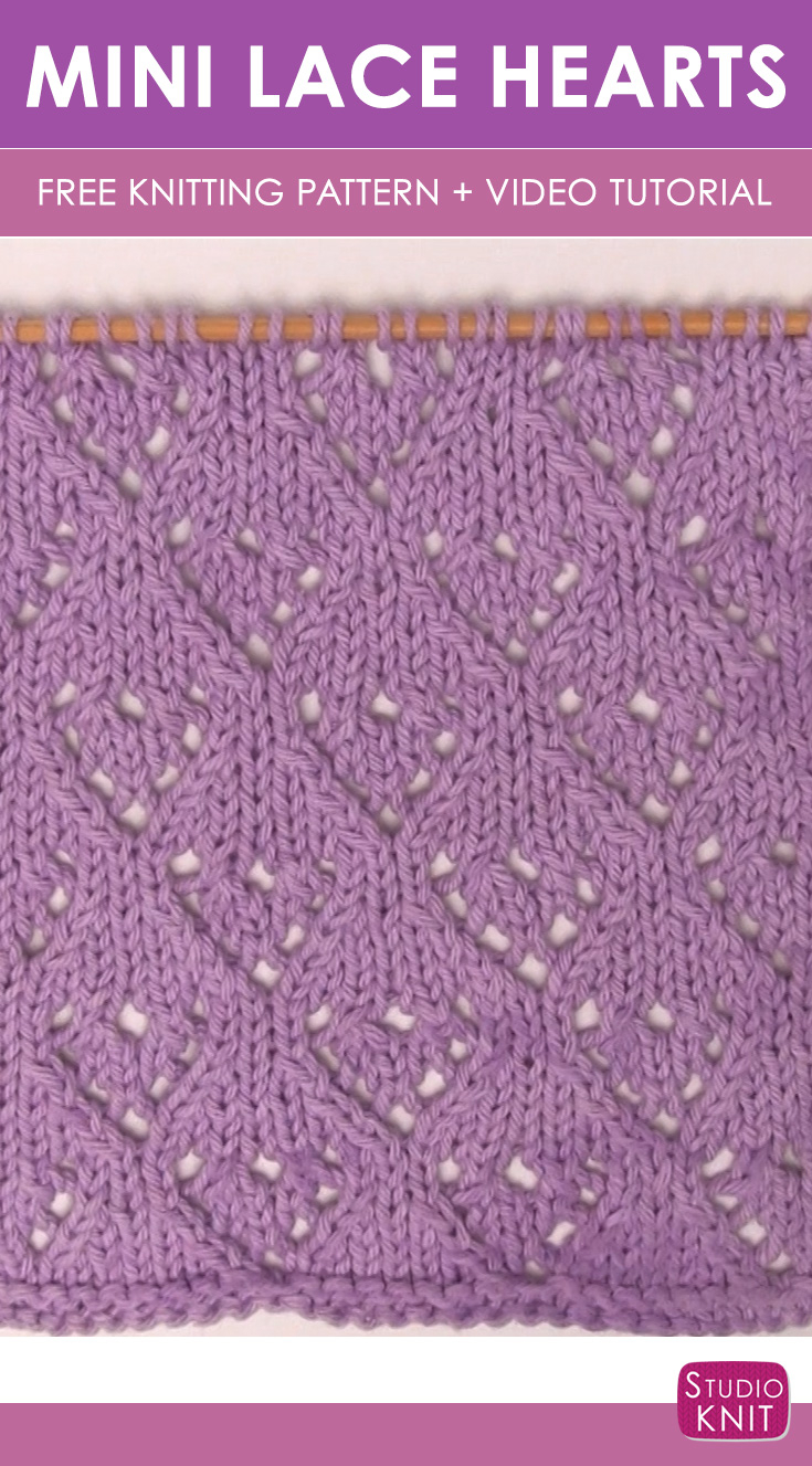 Knitted Heart Pattern Mini Lace Heart Stitch Knitting Pattern Studio Knit