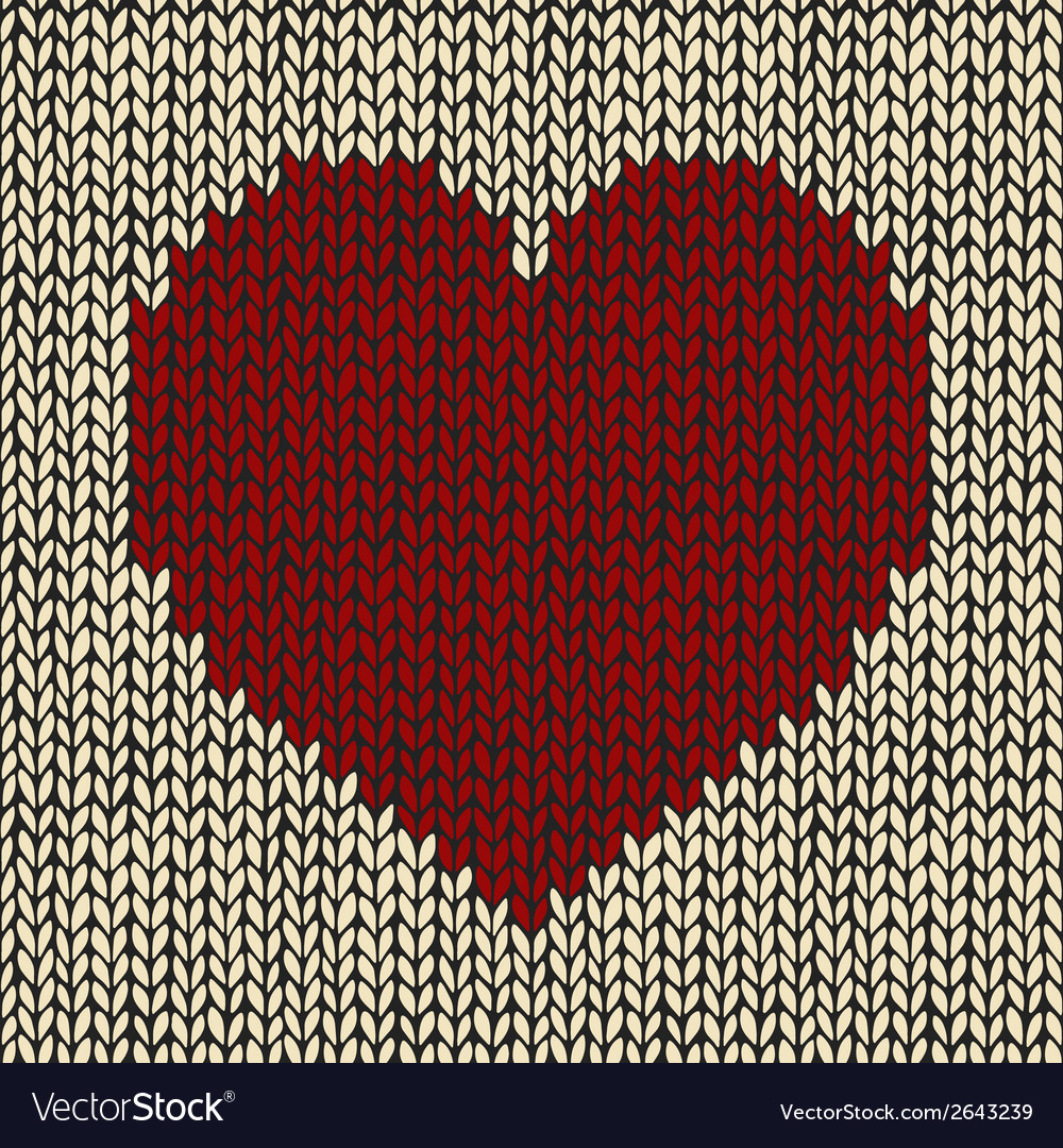 Knitted Heart Pattern Seamless Pattern With Red Knitted Heart