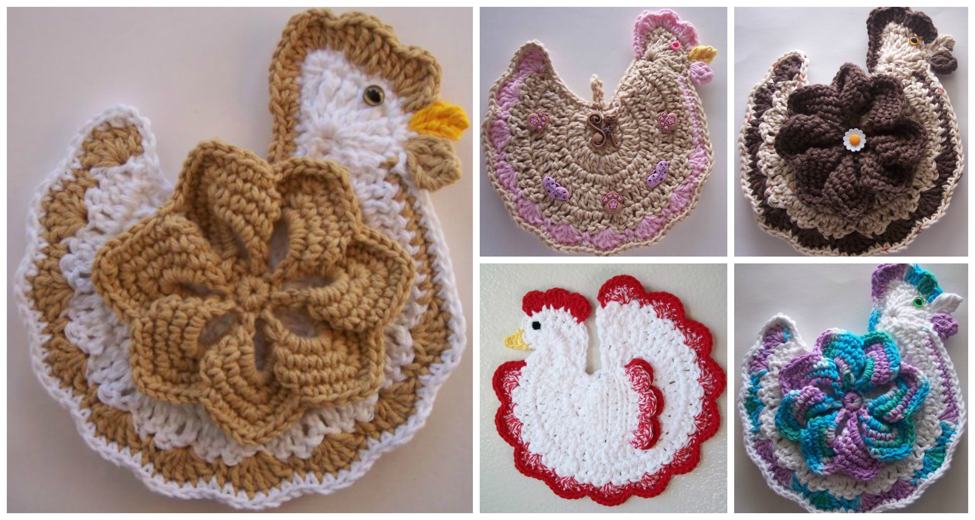Knitted Hen Pattern Crochet Chicken Potholder