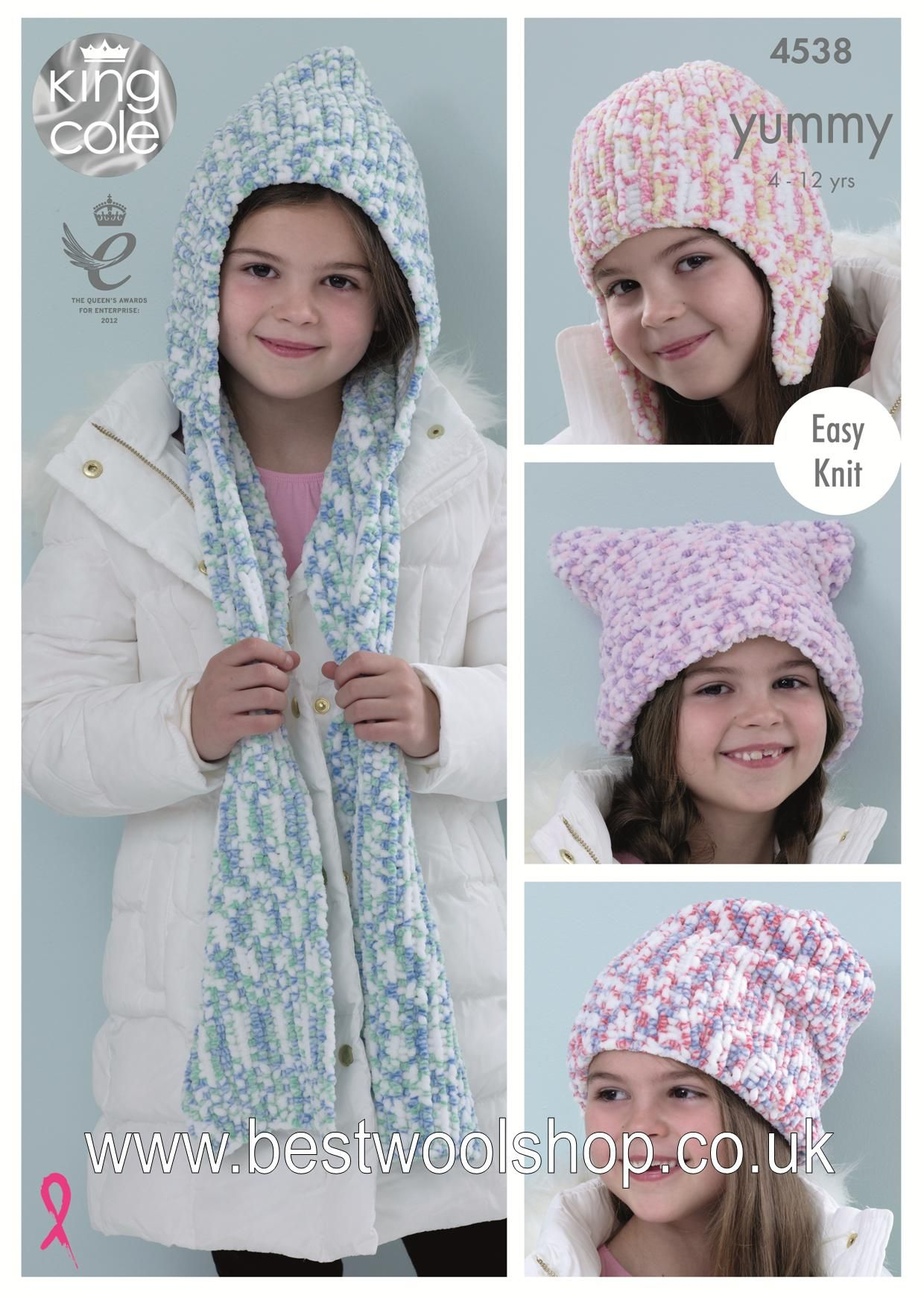 Knitted Hood Scarf Pattern 4538 King Cole Yummy Chunky Easy Knit Hooded Scarf Hat Knitting Pattern 4 Options To Fit 4 To 12 Years
