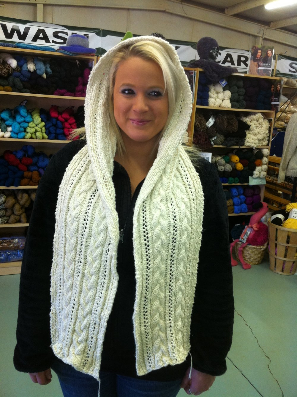 Knitted Hood Scarf Pattern Cable And Lace Hooded Scarf