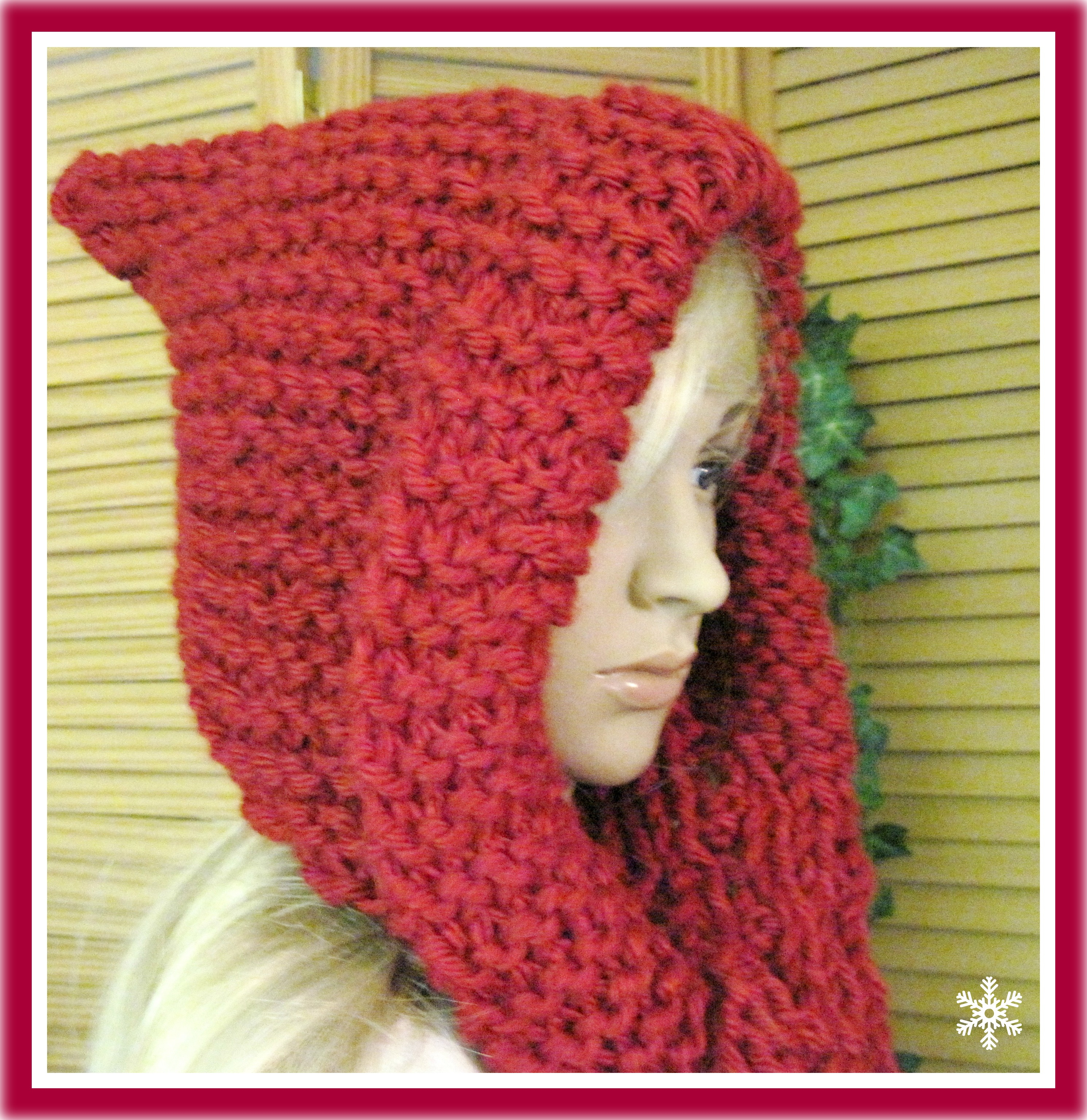 Knitted Hood Scarf Pattern Little Red Riding Hood Hooded Scarf In Bulky Yarn Knitting Pattern Adult Size