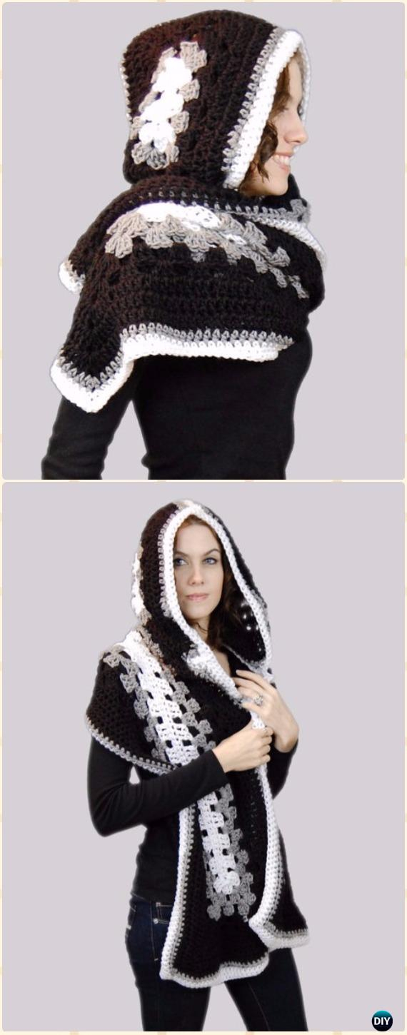 Knitted Hooded Scarf With Pockets Pattern Crochet Hoodie Scarf Scoodie Free Patterns