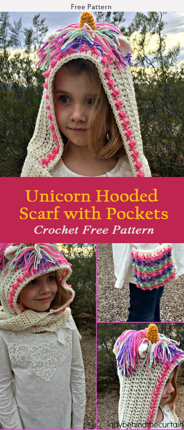 Knitted Hooded Scarf With Pockets Pattern Unicorn Hooded Scarf With Pockets Crochet Free Pattern