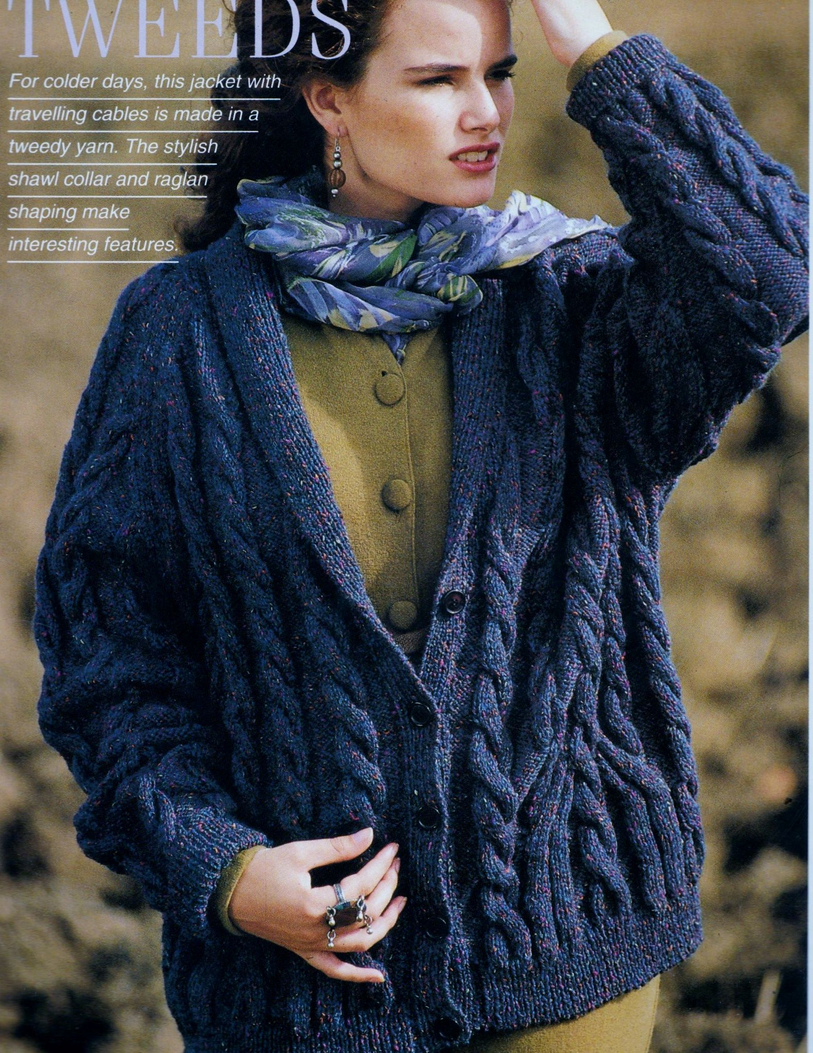 Knitted Jacket Patterns Pdf Digital Download Vintage Knitting Pattern To Make A Ladies Loose Fitting Travelling Cable Cardigan Jacket With Shawl Collar In Dk
