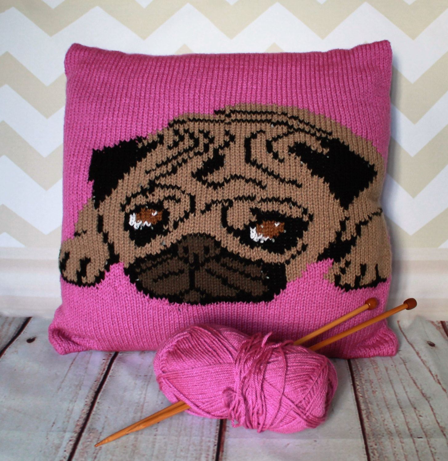 Knitted Pug Pattern Knitting Pattern Pdf Download Percy The Pug Pet Portrait Pillow Cushion Cover