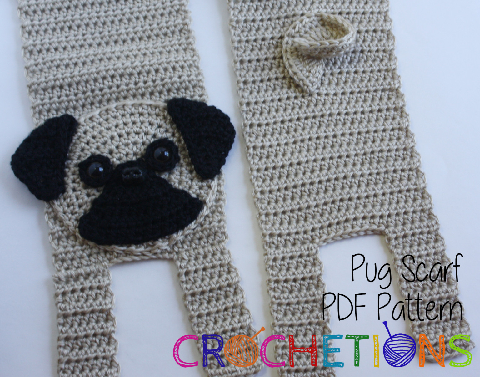 Knitted Pug Pattern Pug Scarf Crochet Pattern Crochetions