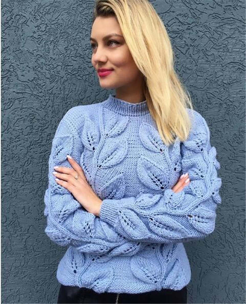 Knitted Pullover Sweater Patterns Rugod Leaves Pattern Design Crochet Sweater Women 2018 Autumn Winter Warm Knitted Pullover Female Sweaters Befree Sueter Mujer