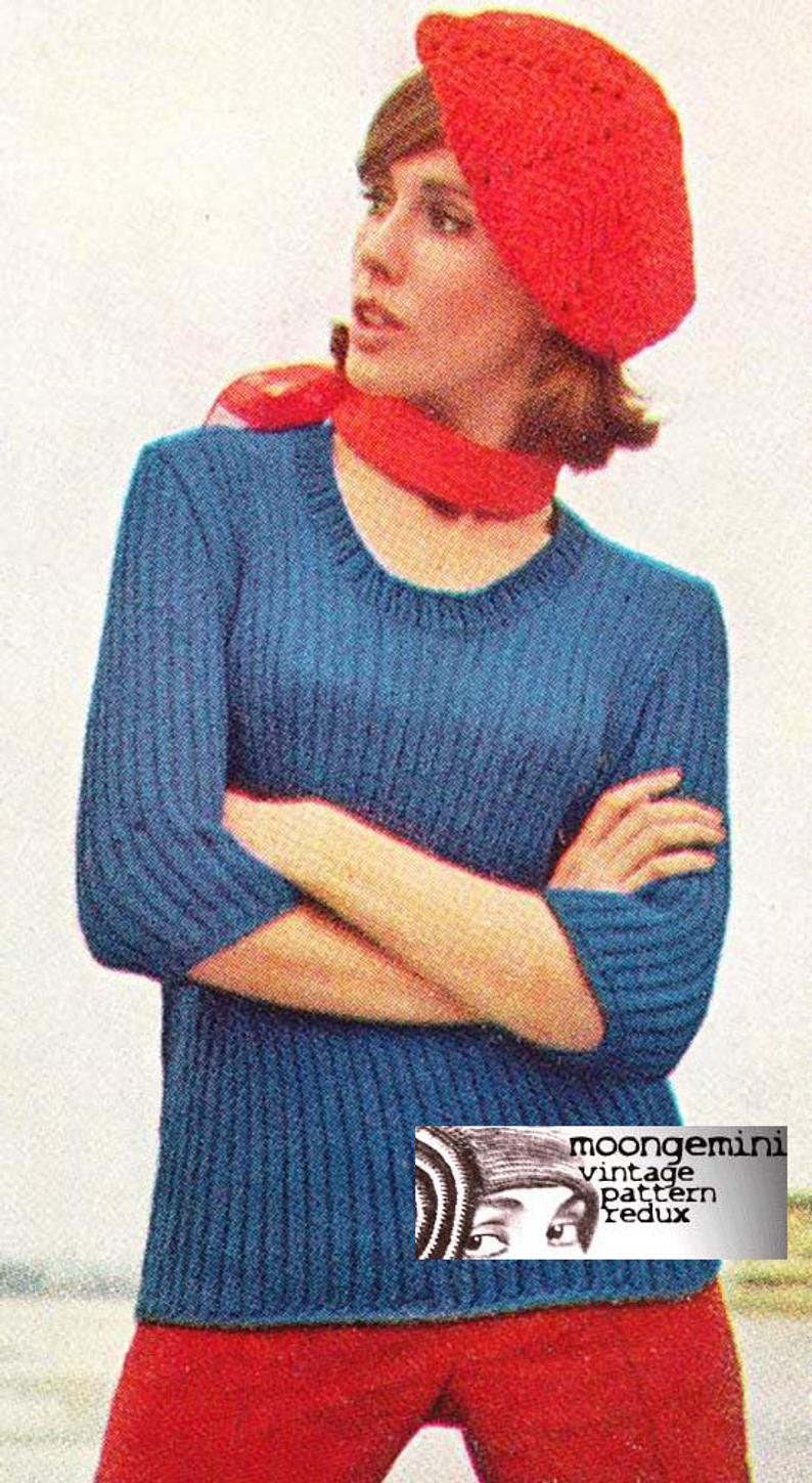 Knitted Pullover Sweater Patterns The Paris Poor Boy Knitted Pullover Sweater Pattern Vintage 60s Knitting Pdf Digital Download