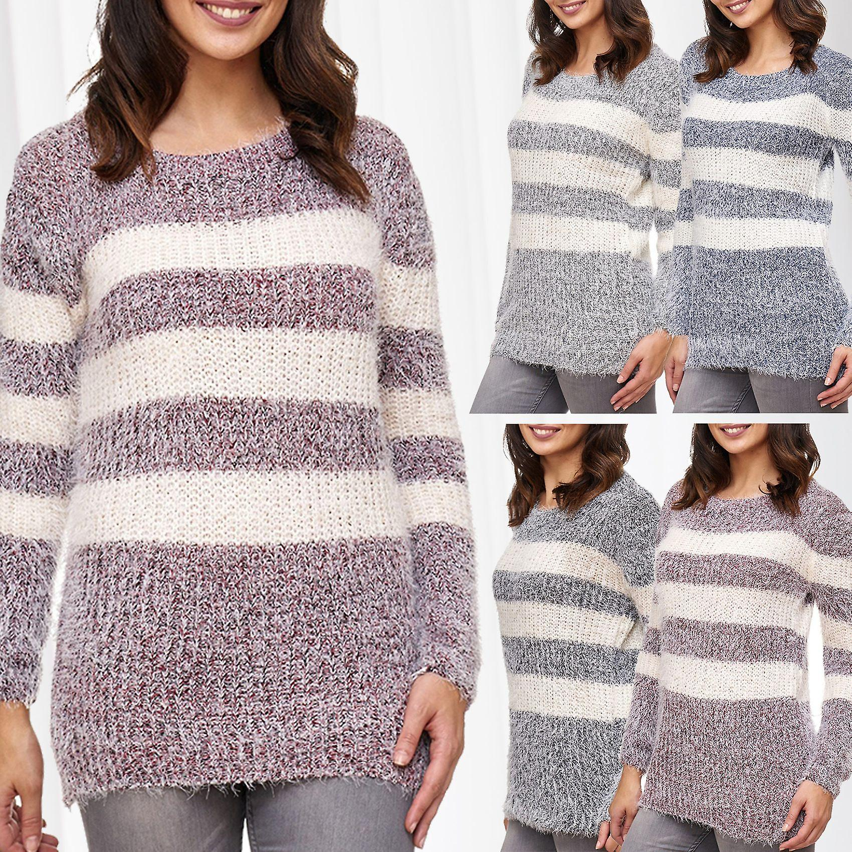 Knitted Pullover Sweater Patterns Womens Knit Pullover Sweat Shirt Sweater Longsleeve Cozy Winter Stripes Pattern