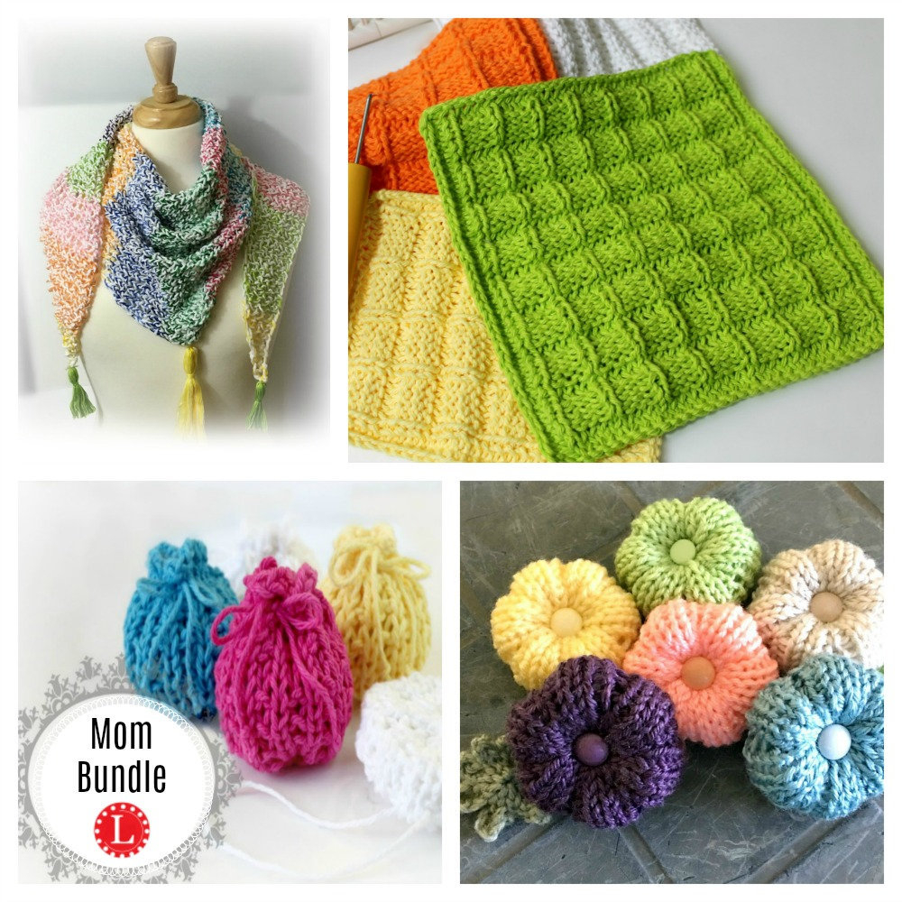 Knitted Sachet Pattern Loom Knitting Mothers Day Patterns Bundle Of Four 4 Shawl Washcloth Buffy Flower Sachet Gift Bags Loomahat