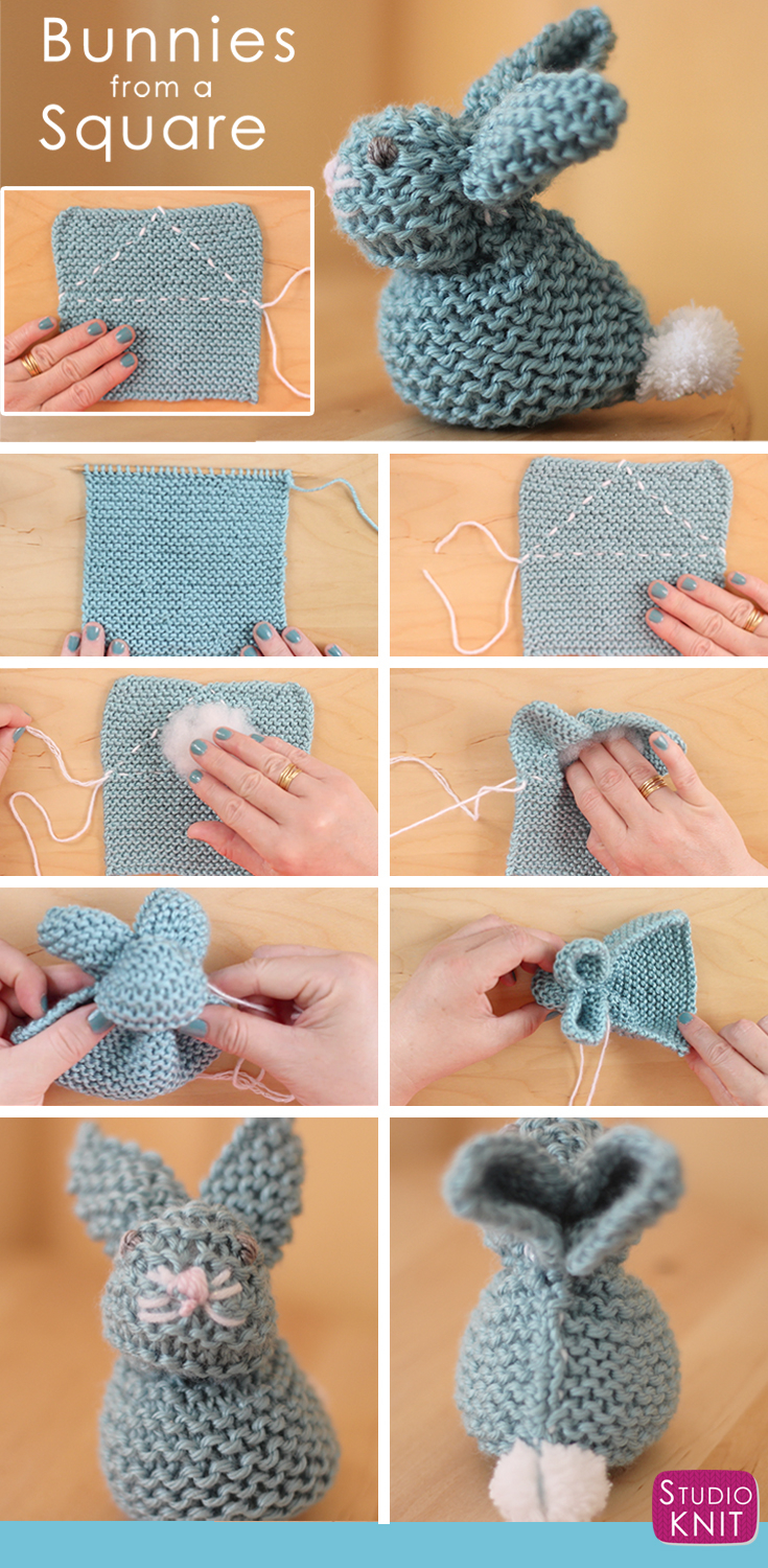 Knitted Scarf Patterns Pinterest How To Knit A Bunny From A Square With Video Tutorial Studio Knit