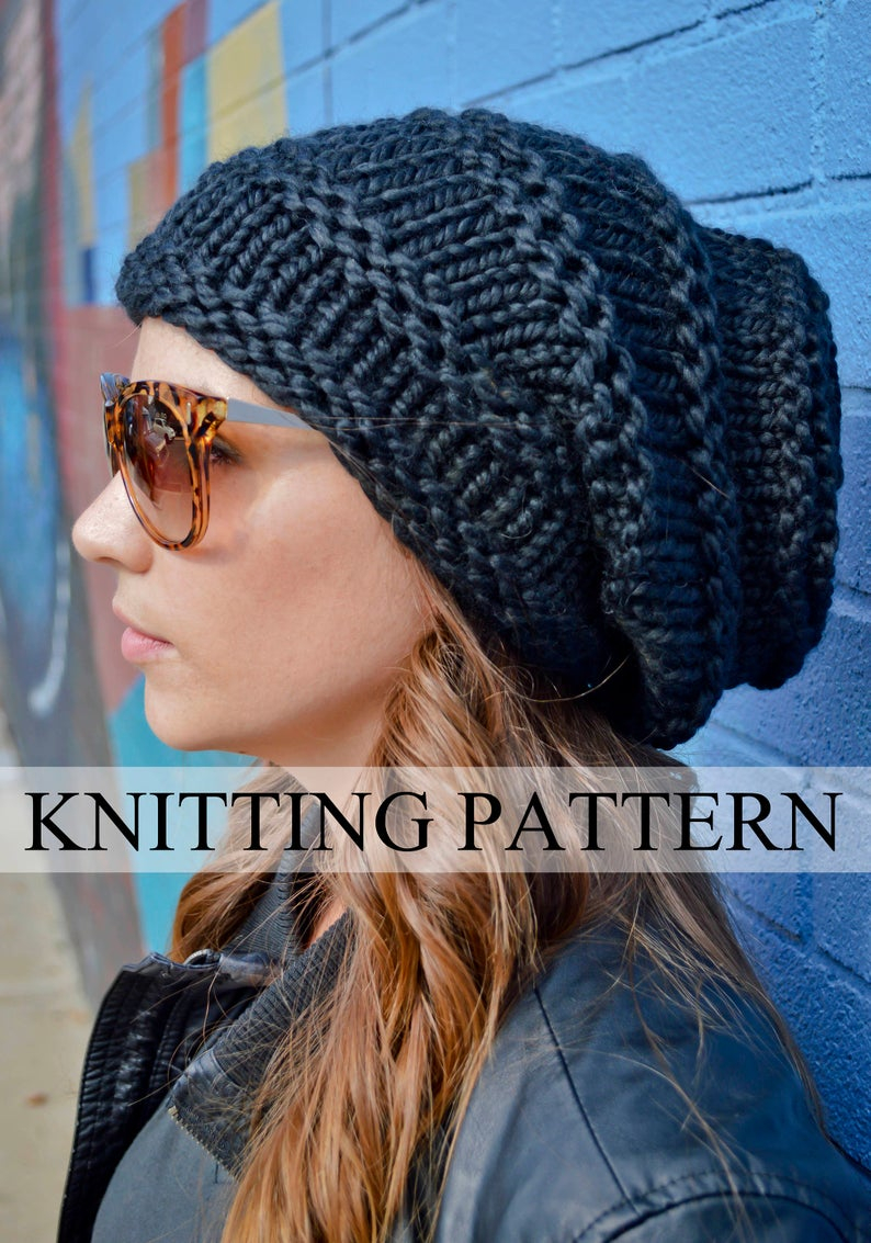 Knitted Slouchy Hat Pattern Knit Hat Pattern Knitting Pattern Rocker Hive Beanie Knitted Slouchy Hat Pattern Knit Slouchy Hat Pattern Womens Hand Knit Hat Pattern