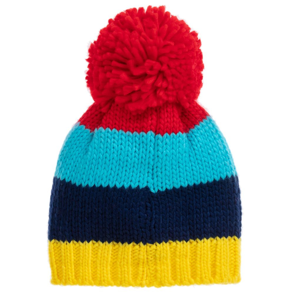 Knitting Pattern Bobble Hat Blue Red Striped Bobble Hat